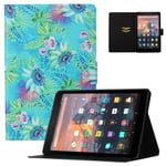 Case for Amazon Fire 7 Tablet (9th Generation 2019/ 7th Generation 2017/ 5th Generation 2015), UGOcase Ultra Slim Multi Angle Stand PU Leather Smart Cover with Auto Wake/Sleep Card Slots, Green Leeves