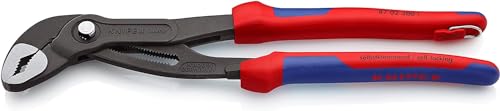 Knipex Cobra® Pince multiprise de pointe grise atramentisée, avec gaines bi-matière, avec œillet intégré pour fixation d’un dispositif antichute 300 mm (carte LS/blister) 87 02 300 T BK
