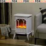 White Freestanding Electric Stove Heater Glass Door LED Flame Effect Fireplace