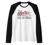 Peace Love Hiking Funny Hiking Alpinist Mountain Hiker Raglan Baseball Tee