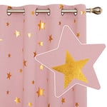 Deconovo Lot de 2 Rideaux Occultants à Oeillets et Etoiles Dorés Thermique Anti Froid Désign Moderne Rideaux Isolant Thermique Anti Froid pour Salon Enfant 117x183 cm Rose Corail