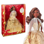 ​2023 Holiday Barbie Doll, Seasonal Collector Gift, Barbie Signature, Golden Gown and Displayable Packaging, Dark Brown Hair, HJX05