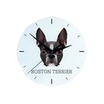 Boston Terrier, Boston Bull Terrier - geometrisk väggklocka med ett foto och en inskription av märket Art-Dog