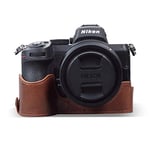 MegaGear Ever Ready MG1945 Demi-étui en Cuir véritable pour Appareil Photo Nikon Z5 Marron