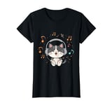 Cat Listening To Music K-Pop Cute Kawaii Kids Girls T-Shirt