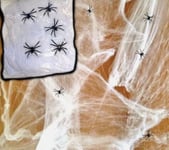 LARGE STRETCHY SPIDER WEB COBWEB AND 5 SCARY SPIDERS HALLOWEEN PARTY DECORATION