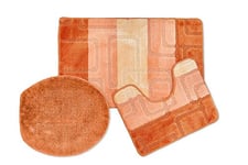 Emma Barclay Cube - Tonal Stripe Jacquard 3pc Bath set in Terracotta - Seat Cover/Mat 50x80cm / Pedestal 50x40cm