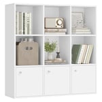 VASAGLE Bibliothèque, Étagère, Meuble de Rangement, Armoire, 3 Placards avec Portes en Bas, pour Salon, Chambre, Chambre d'enfant, Bureau, Moderne, Blanc LBC33WT