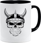 Jungle Mug Tasse viking nordique | Idée cadeau pour les hommes âgés, papa, grand-père, tasse à café, motif viking, tête de mort, chope à bière Thors hammer (VIKING025)