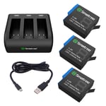 Smatree 3 Batteries avec Chargeur 3 Canaux Compatible avec GoPro Hero 8 Black / 7/6 Black et Hero 5 Black Firmware V2.70