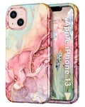 Petocase for iPhone 13 Case 6.1 inch (2021), Marble Pattern 3 in 1 Heavy Duty Shockproof Full Body Hard PC+Soft Silicone Drop Protective Women Girls Cover for iPhone 13, Rose Gold