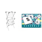 Vileda Sprint 3-Tier Clothes Airer, Indoor Clothes Drying Rack with 20 m Washing Line, Silver & Mattel Games Classic Scrabble, Original Crossword Board Game, English Version, Family Board Game