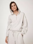 Mint Velvet Cropped Hooded Sweatshirt, Barely Grey