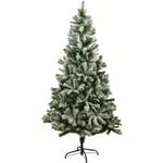 Sapin de Noël artificiel vert enneigé blanc Blooming - Arbre pour décoration de Noël avec support métallique 210 cm Vert