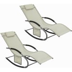 Sobuy - Lot de 2 Fauteuils à bascule Transats de jardin avec repose-pieds, Bains de soleil Rocking Chair - Crème ® OGS28-MIx2