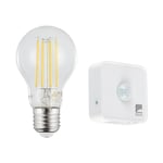 Eglo connect.z Lot d‘une ampoule LED E27 connectée avec détecteur de présence, A60, ZigBee, contrôlable par appli, dimmable, design vintage, transparent, 806 lumens, 6 watts, blanc neutre