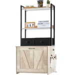 Meuble Cache Bac a Litiere pour Chat, 60x50x127 cm, Maison de Toilette pour Chat avec 2 Etageres, 2 Paniers, Armoire en Bois pour Cacher la Plupart