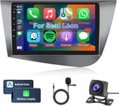 Android Autoradio pour Seat Leon 2 MK2 2005-2012 Carplay sans Fil Android Auto Lien Miroir, Ecran Tactile 9 Pouces Bluetooth GPS WiFi FM RDS, Caméra Recul Poste Radio Voiture pour Seat Leon