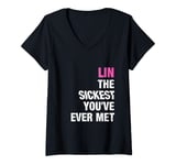 Femme Lin The Sickest You've Ever Met Nom Dicton Drôle T-Shirt avec Col en V