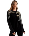 Ted Baker Womens Wmk-rosmrry-Embellished Crew Neck Long Sleeve Sweater, Black, 16 UK