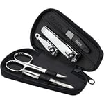 marQus Manicure Set Men - Mens Nail Grooming Kit for Professional Care, Stainless Steel Nail Cutter, Scissors, Clippers, Sapphire file and Tweezers in a Black Leather Case