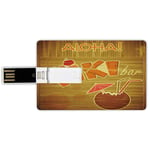 64G USB Flash Drives Credit Card Shape Tiki Bar Decor Memory Stick Bank Card Style Wooden Planks Wall with Styled Tiki Bar Text Cocktail Hibiscus Aloha,Brown Orange Pink Waterproof Pen Thumb Lovely Ju