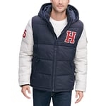 Tommy Hilfiger Men's Hooded Puffer Jacket Down Alternative Coat, Deep Navy, L