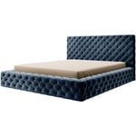 Les Tendances - Lit design avec tête de lit et coffre capitonné velours bleu Prince - 3 tailles-Couchage 160x200 cm