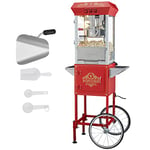 VEVOR Machine à Pop Corn avec Chariot, Appareil à Pop-corn Électrique 850 W, Grand Bol de 227 g pour 48 Tasses par Lot, avec Verre Trempé, 4 Cuillères, Style Cinéma, pour Fête Magasin Soirée, Rouge