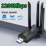 1200 Mbps WiFi USB-sovitin Verkkokortti Dual Band 2.4G/5Ghz Wi-Fi Dongle 802.11AC 4 antennin langaton vastaanotin kannettavalle tietokoneelle