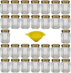 Viva Haushaltswaren G1060100/30T/X Lot de 30 Petits bocaux de Confiture avec couvercles dorés 110 ML Entonnoir de Remplissage Jaune avec Dispositif d'arrêt Inclus