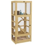 PawHut Cage pour Hamsters ou Souris, Petits Animaux en Bois, 5 Niveaux avec échelle, balançoire, Niche, Abreuvoir, Plateau Amovible, 54 x 38 x 131 cm, Naturel