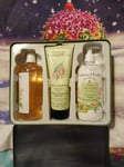 Crabtree & Evelyn Sweet Almond Oil Bath Body Lotion Shower Gel Scrub Trio Gift