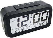 N\C Innovation Smart Light Technology Night Vision Easy Read Bold Number Display Digital Alarm Clock with Snooze, Date and Temperature Display - Battery Operated,Black