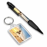 Pen & Keyring (Rectangle) - Kazakh Golden Eagle Hunter Man  #13264