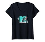 Womens MTV Music Television NY, New York MTV Logo V-Neck T-Shirt