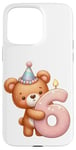 Coque pour iPhone 15 Pro Max Ours en peluche marron pour 6ème anniversaire