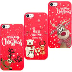 Vauki Noël Coque [3 Pièces] pour iPhone 8/iPhone SE 2020/iPhone 7/SE 2022,Rouge Silicone TPU Souple Étui Antichoc Christmas avec Cerf Animé Motif Cadeau de Noël Femme Housse pour iPhone 8 4.7", Wapiti