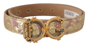 DOLCE & GABBANA Belt Rose Pink Jaquard DG Logo Gold Metal Buckle s. 75cm/3