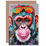 Happy Chimp Graffiti Pop Art for Child Kids Birthday Blank Greeting Card