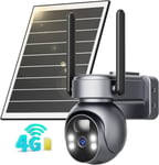 4G Lte Cellulaire Camera Solaire Avec 7.5W Panneau Solaire,2K Hd Ip Camera Exterieur De Surveillance Sans Fil Avec Carte Sim,Vision Nocturne Colore Et Detection Pir,Impermeable Ip66