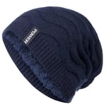 (54cm-62cm laivastonsininen)Uusi Unisex POWER Label Talvihatut miehille ja naisille Wave Design Lisää turkisvuorattu lämmin Ski Pipo Neulottu Hattu Laadukas Bonnet Cap