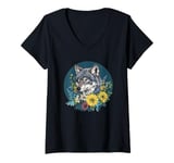 Womens Wild Floral Wolf Surrounded By Blossoms V-Neck T-Shirt