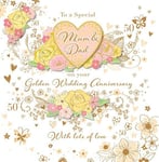 Wedding Anniversary Card Large 50th Golden Mum & Dad 3D Glitter Talking Pictures