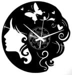 Instant Karma Clocks Vinyl Wall Clock Butterfly Women Girl Shop Hairdresser Modern Design, Black