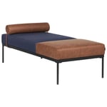 Chaise Longue En Lin Et En Similicuir Bleu Foncé Et Marron Malmos