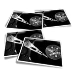 4x Rectangle Stickers - Black & White Record Player Music #44291