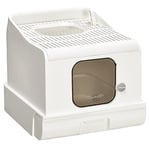 PawHut Maison de Toilette pour Chat Meuble litière Chat bac à litière 2 Portes avec Pelle et bac Amovible - roulettes et poignée - dim. 43L x 54l x 41H cm - PE Blanc