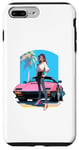 Coque pour iPhone 7 Plus/8 Plus Fille de style anime et manga devant une voiture de sport rose