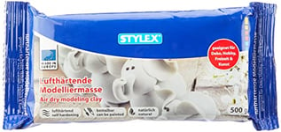 Stylex 28235 Pâte à modeler durcissante à l'air 500 g en blanc, peut être peinte à volonté, inodore, fabriquée à partir d'argile naturelle